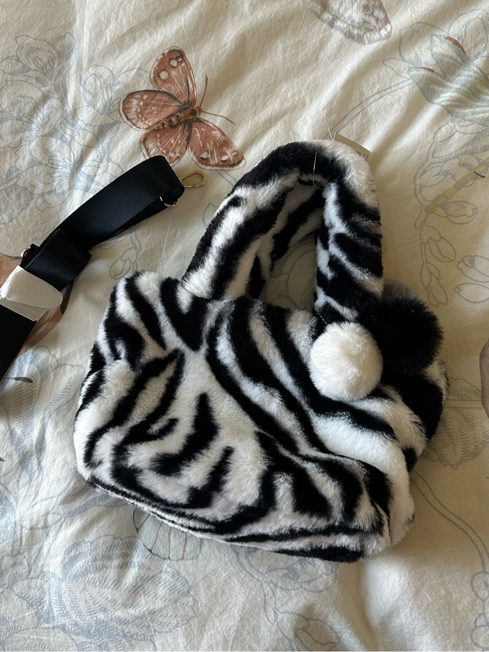NWT Claire's Zebra Print Faux Fur Plush Crossbody Mini Tote Bag Y2k